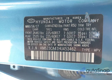 2017 Hyundai Tucson Se Plus из США, поврежденный, VIN KM8J3CA41HU453462